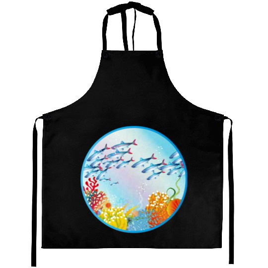 School of colorful fish in a coral reef Aprons