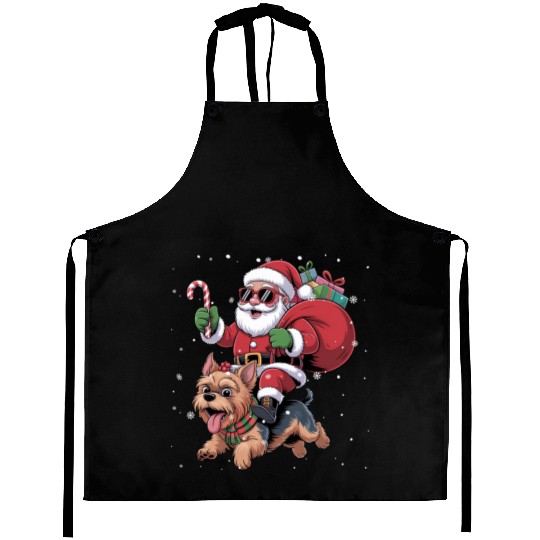 Santa Claus Yorkie Dog Christmas In July Aprons
