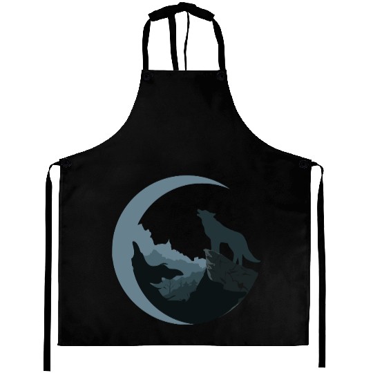 Wolf Moon Silhouette Aprons