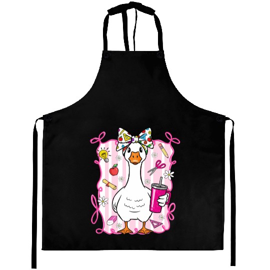 Cute Goose With Coquette Back To School Aprons
