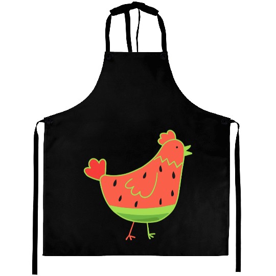 Whimsical Watermelon Chicken Illustration Aprons