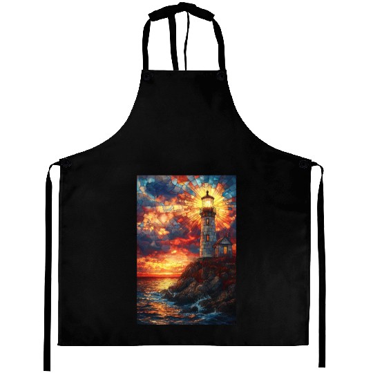 Stained Glass Lighthouse Sunset Aprons