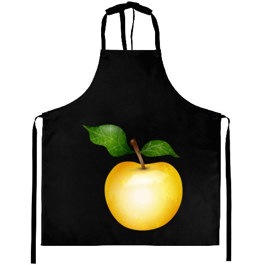 Golden Apple with Green Leaves Illustration Aprons