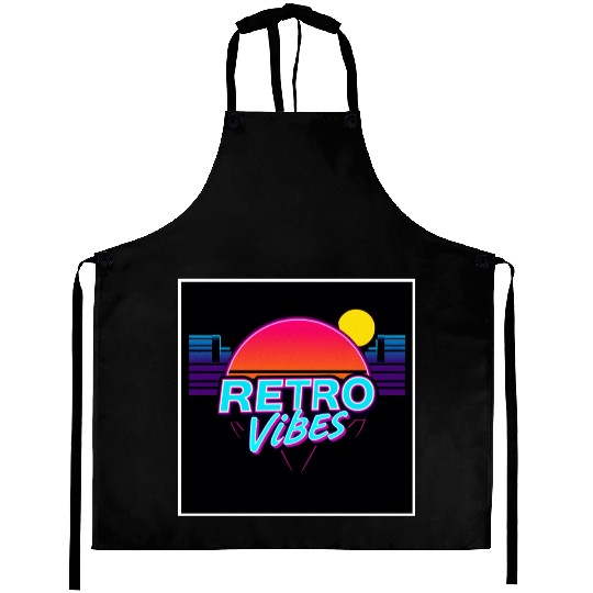 Retro Vibes Sunset Neon Design Aprons