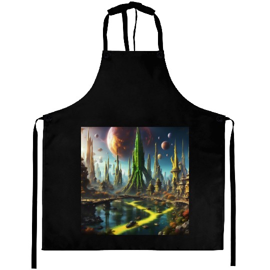 Alien World / Futuristic Sci-Fi Cityscape Aprons