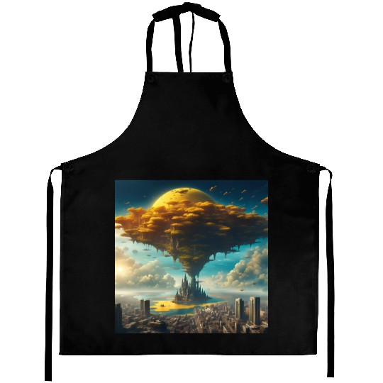 Sci-Fi Alien City: Floating Planet Twilight Scene Aprons