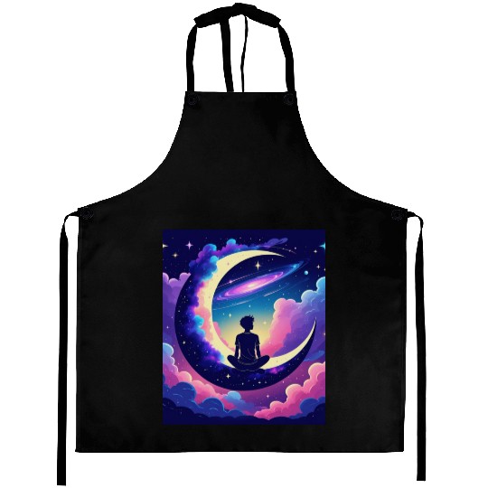 Cosmic Dreamer Moon and Galaxy Scene Aprons