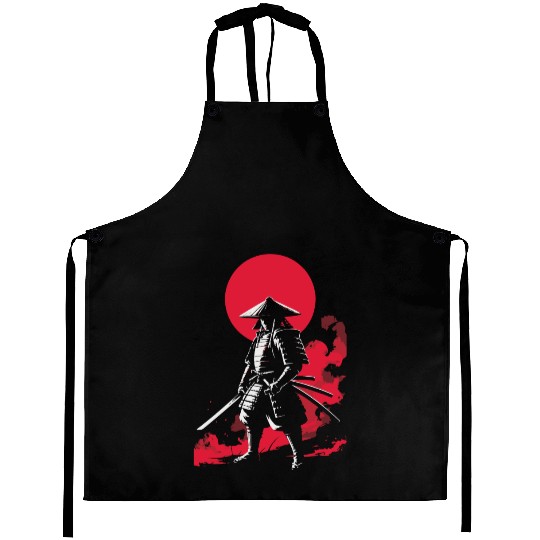 Samurai Warrior with Red Sun Backdrop Aprons