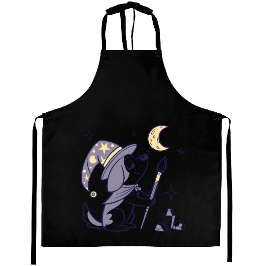 Mystical Moon Wizard Illustration Aprons