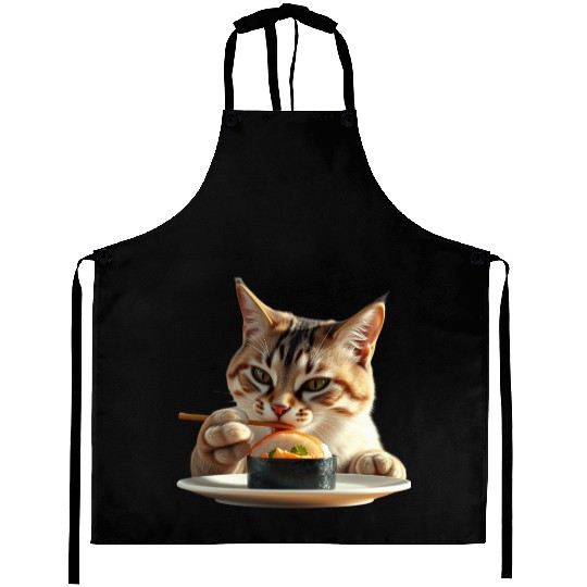Whimsical Sushi Cat Illustration Aprons