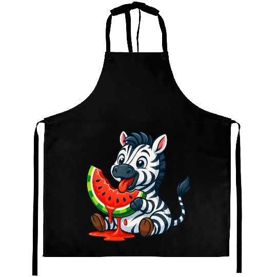 Cute zebra with watermelon summer cartoon Aprons