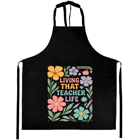 Floral Teacher Life Illustration Aprons