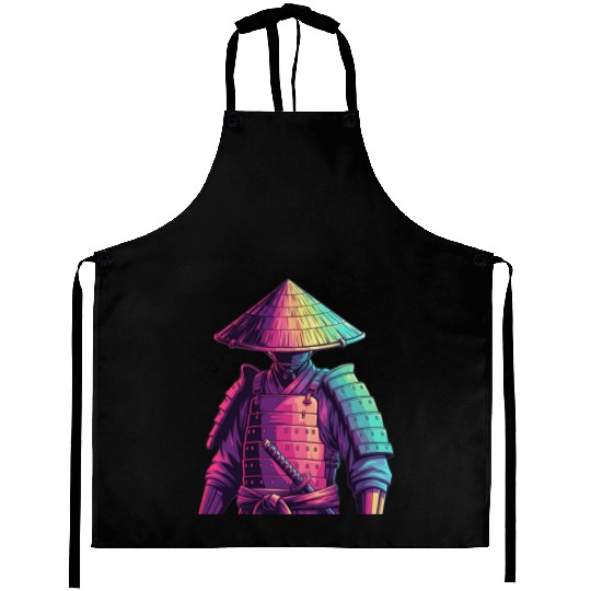 Neon Samurai Warrior Illustration Aprons
