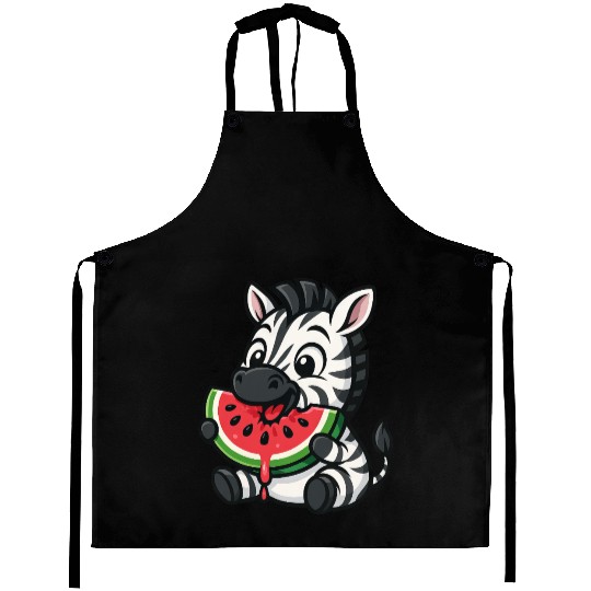 Funny zebra watermelon fruit summer cartoon Aprons