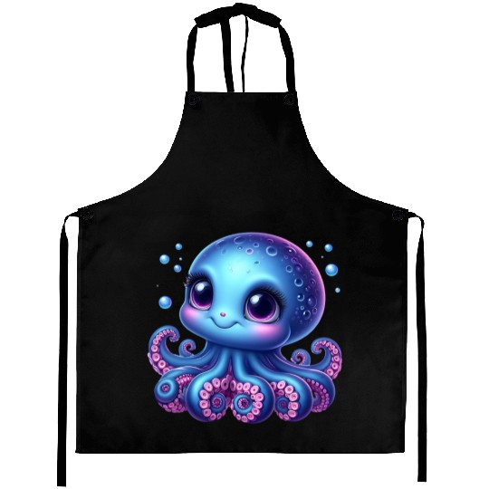 Colorful Cartoon Octopus Illustration Aprons