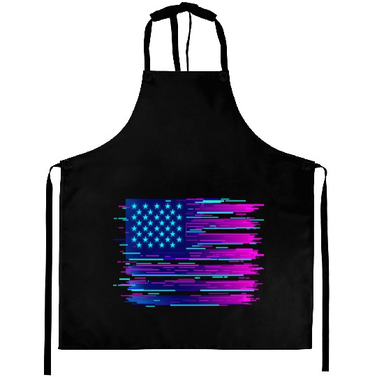 Retro Neon Grunge American Flag Aprons