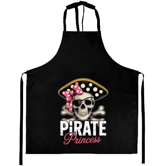 Pirate Princess Skull and Crossbones with Pink Bow Aprons