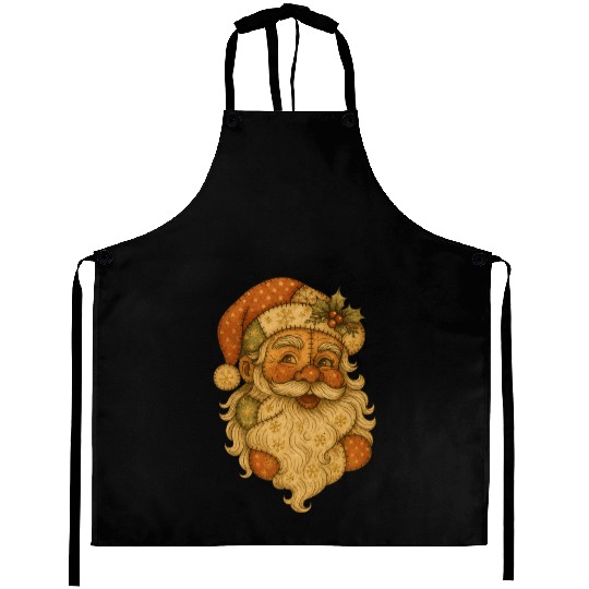 Patchwork Santa Face Vintage Christmas Folk Art Aprons