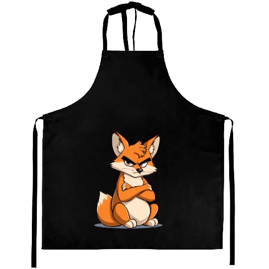 Grumpy cartoon Fox with serious expression Aprons