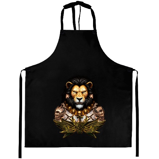 Majestic Lion Warrior Tattoo Design Aprons