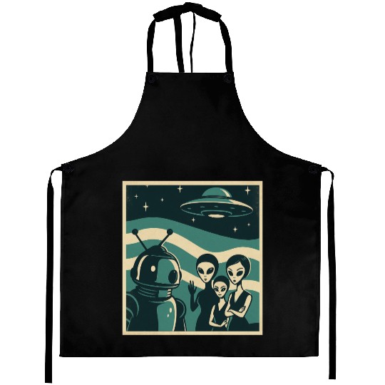 Retro Sci-Fi Alien Encounter Design Aprons