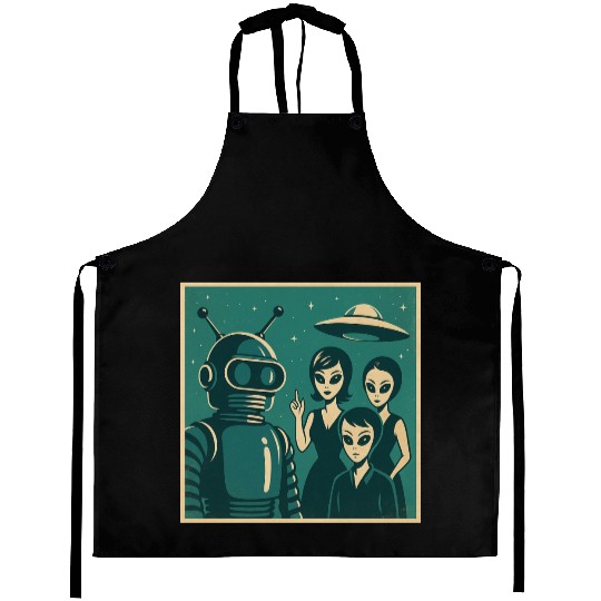 Retro Sci-Fi Alien Encounter Design Aprons