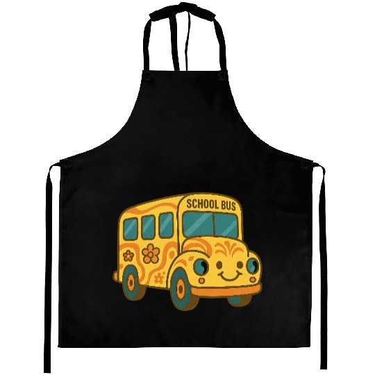 Cute Yellow School Bus Back to School Fun Aprons