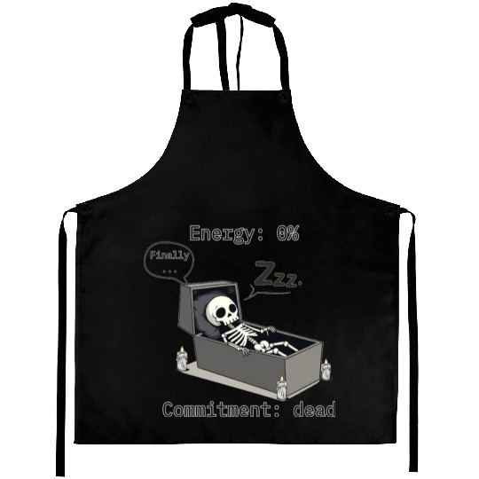 Sleepy Energy 0% – Funny Skeleton Coffin Meme Aprons