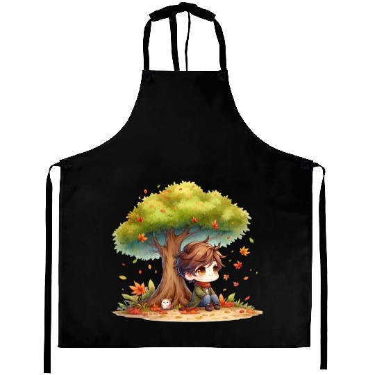 Autumn Serenity Chibi under a Maple Tree Aprons