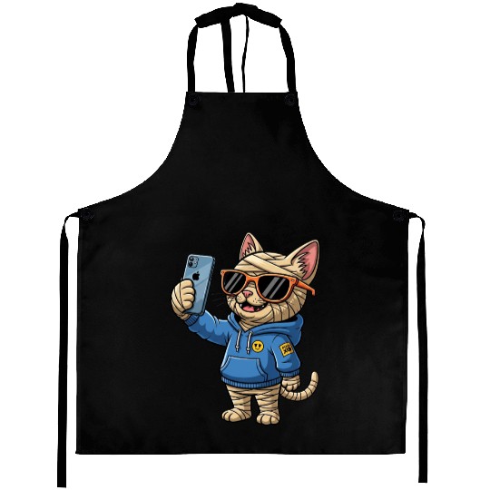 Cool Cartoon Cat Mummy Taking a Selfie Aprons