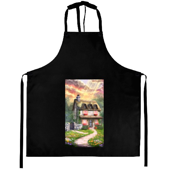 Fairy Tale Cottage in Sunrise Light Aprons