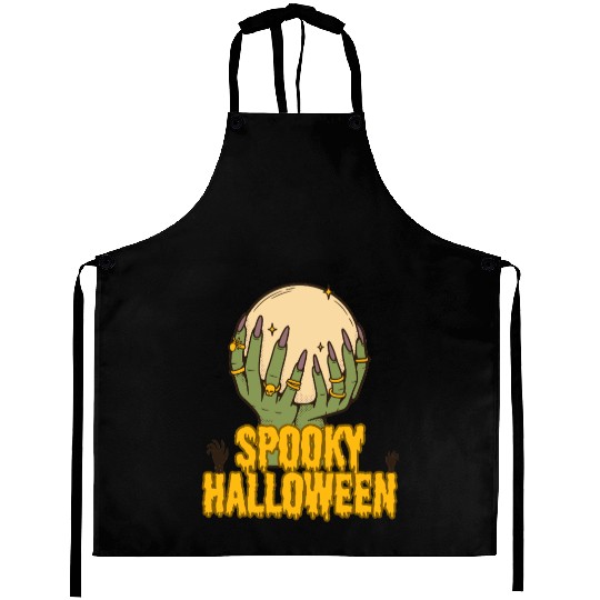 Spooky Halloween Hands Holding Moon Aprons