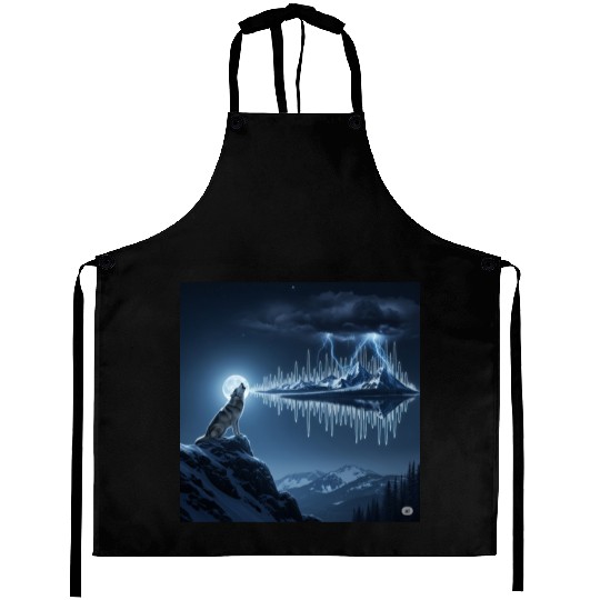 Mystic Mountain Wolf Sound Wave Aprons