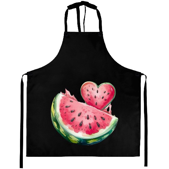 Watermelon Heart Fruit Illustration Aprons