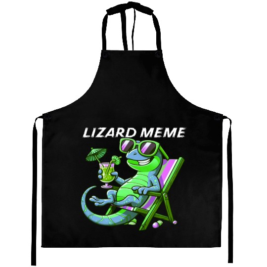 Lizard Meme Lounge Scene Aprons