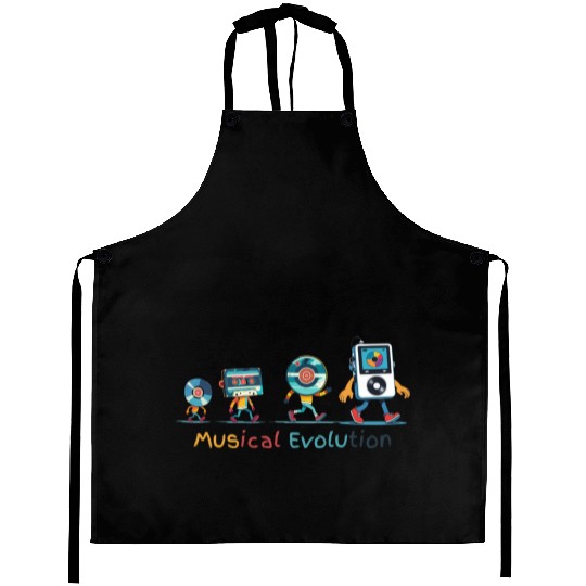 Retro Music Evolution Illustration Aprons