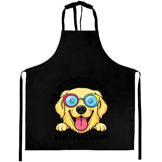 Joyful Dog with Sunglasses Illustration Aprons