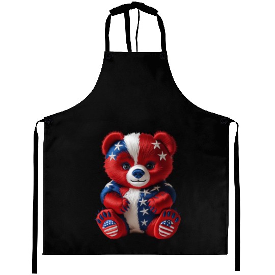 Patriotic Bear in Stars and Stripes Aprons
