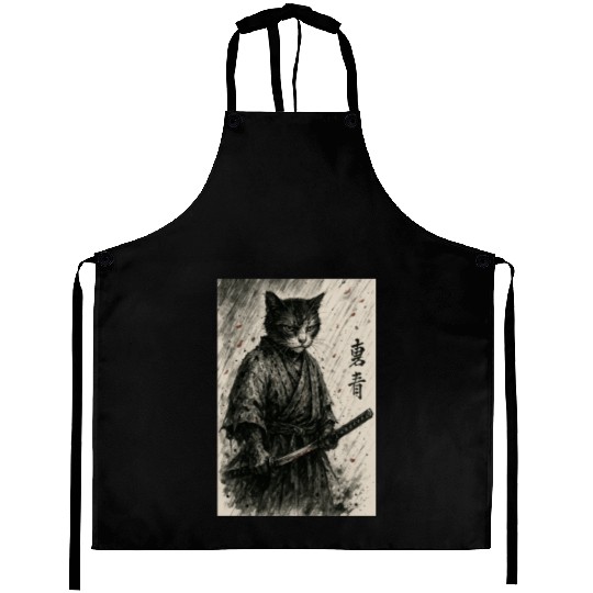 Samurai Cat Warrior Vintage Japanese Art Design Aprons
