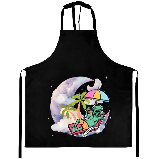 Galactic Alien Relaxing with Pizza Aprons
