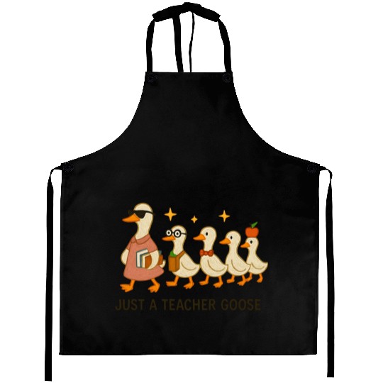 Whimsical Teacher Goose with Ducklings Aprons