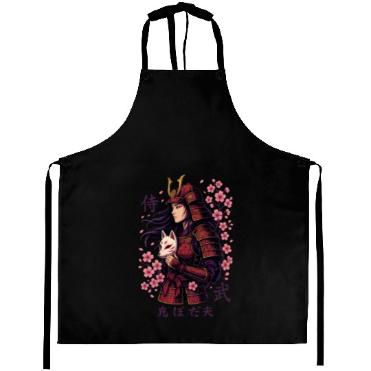 Anime Samurai Woman with Fox Mask Aprons
