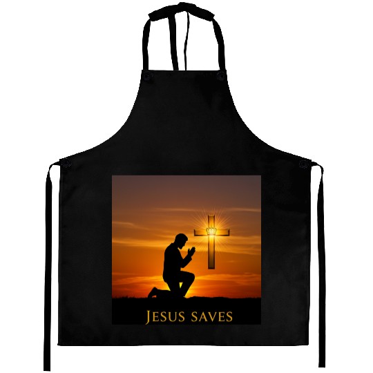 Kneeling Prayer with Crowned Cross Scene Aprons