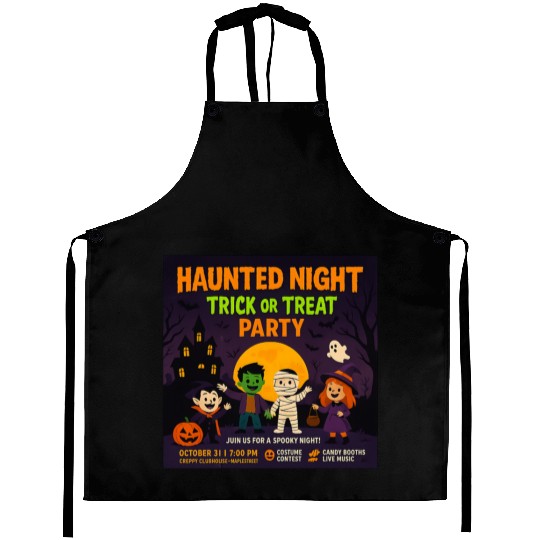 Haunted Night Trick or Treat Party Poster Aprons