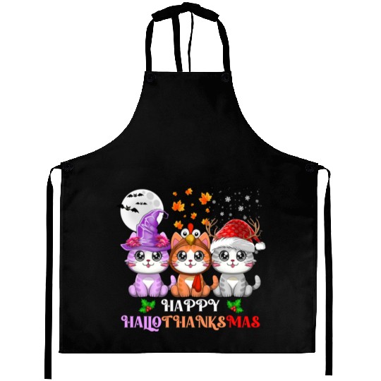 Happy HalloThanksMas Cute Cats Lover Aprons