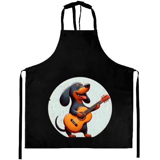 Playful Dachshund Guitar Badge Aprons