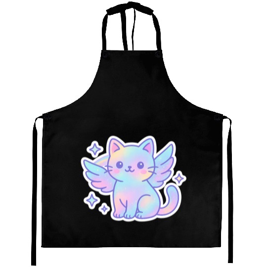 Celestial Winged Cat Illustration Aprons