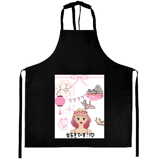 Cherry Blossom Girl with Japanese Elements Aprons