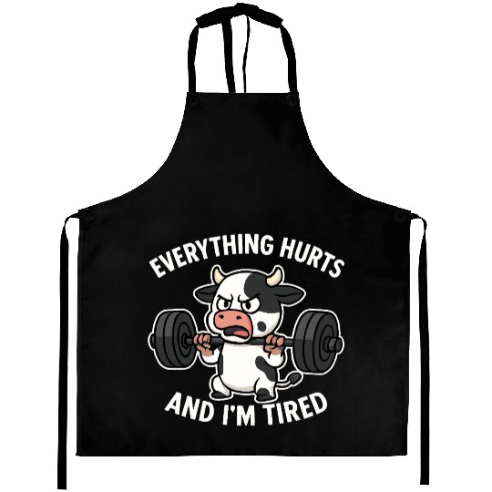 Angry Cow Lifting Weights Humor Aprons