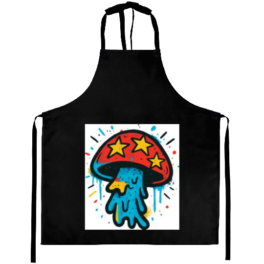 Whimsical Starry Mushroom Illustration Aprons